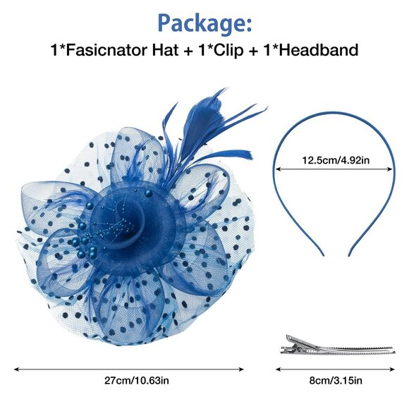 Blue Fascinators Hats For Women, Tea Party Headband Derby Hats For 8488 - Picture 3 of 7
